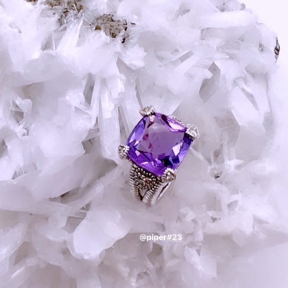 Judith Ripka Amethyst & Diamond Split Shank Fontaine Ring 6.5 - Picture 5 of 8